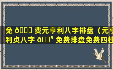 免 🐝 费元亨利八字排盘（元亨利贞八字 🌳 免费排盘免费四柱八字排盘详解）